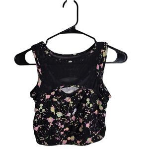 Feathers Paint Splatter Sheer Overlay Sports Bra S